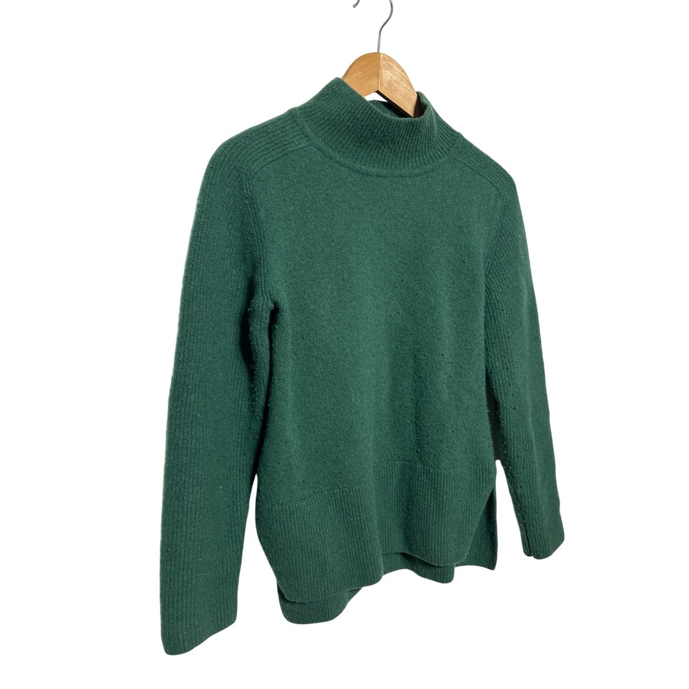 BAUKJEN 100% Wool Ribbed Mock Neck Pullover‎ Sweater Forest Green Women's Size M